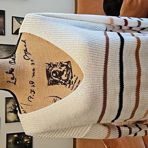 Lightweight White-Brown-Black-Tan-Brick Striped Sweater